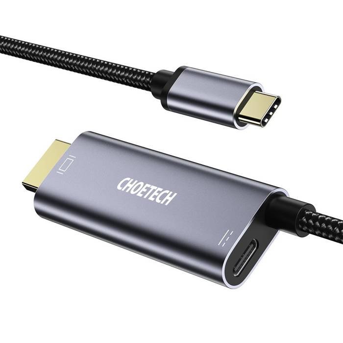 Choetech przejściówka adapter USB Typ C na HDMI 4K + USB Typ C PD do MacBook / PC 1.8m szary (XCH-M18GY)