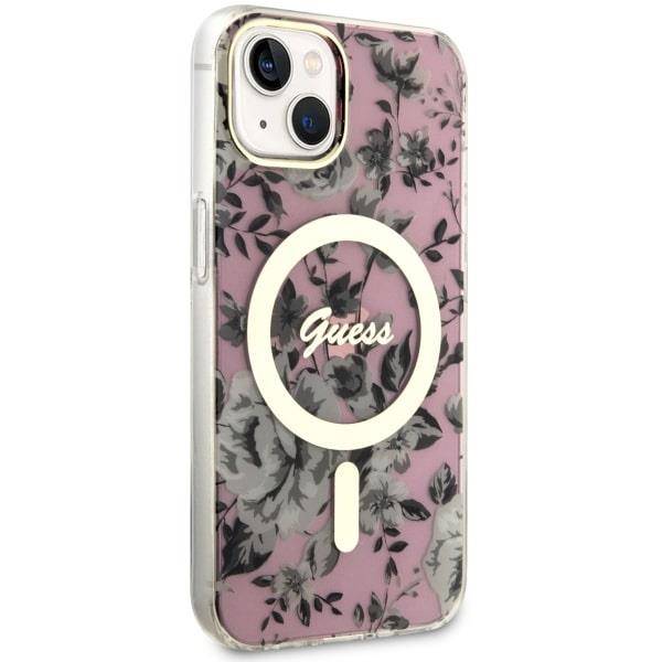 Guess GUHMP14SHCFWSP iPhone 14 6.1" różowy/pink hardcase Flower MagSafe
