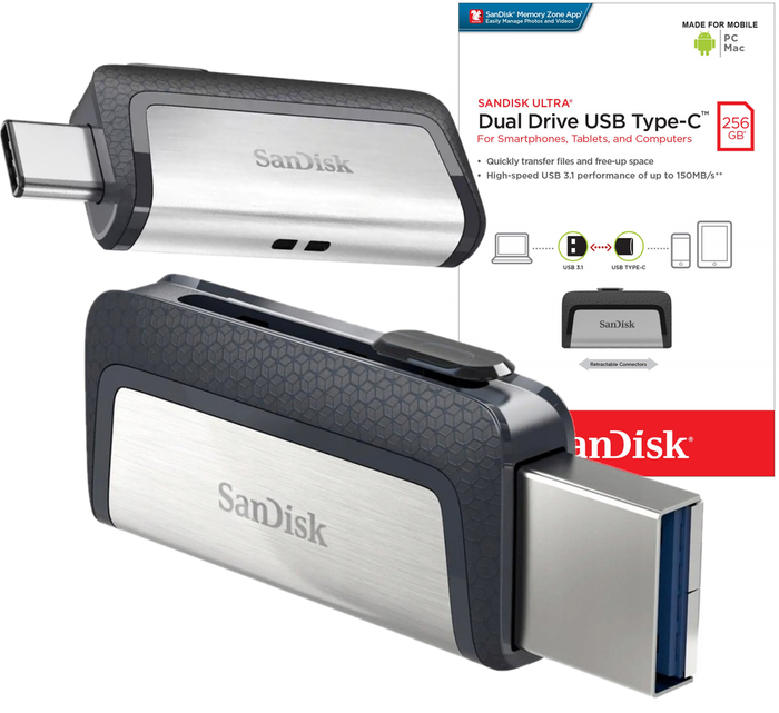 Pendrive 256GB 150MB/s USB 3.1 i USB-C Sandisk 