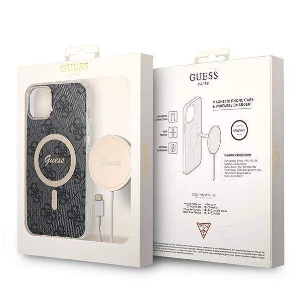 Zestaw Guess GUBPP14MH4EACSK Case+ Charger iPhone 14 Plus 6,7" czarny/black hard case 4G Print MagSafe